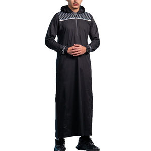 Robe islamique pour homme à manches longues, style Dubaï 2025, pour la prière de l'Aïd, solide, estivale, modeste, brodée, à capuche, décontractée, ample, respirante - Product Image 5