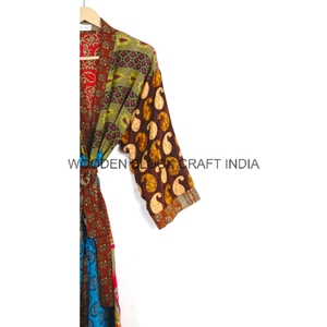 Tamaño libre Vintage Floral Seda Saari Patchwork Kimono Elegante Casual Batas Cordón Cierre Suave Transpirable Sexy Longitud completa - Product Image 3