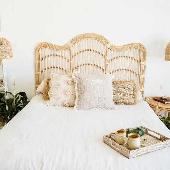 Rattan Headboard Bohemian Wicker Bed Heads With Wavy Top Edge — free download