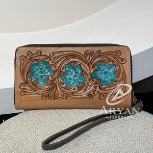 กระเป๋าสตางค์หนังแท้ลายเครื่องมือแบบตะวันตกคุณภาพสูงสำหรับผู้หญิงกระเป๋าใส่บัตรหรูหราทำด้วยมือสไตล์โบโฮ - Product Image 1