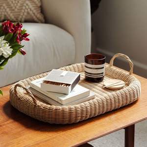 Nouveau Plateau de Service Rectangulaire en Rotin Tressé à la Main Écologique Vietnamien avec Poignées, Jetable pour la Restauration - Product Image 2