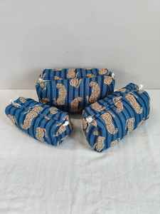 Set of 3 Cotton Quilted Leopard Print <b>Makeup</b> <b>Bags</b> with Zipper Closure Lightweight Travel & for Organizer From Rajasthan - Product Image 2