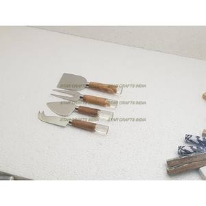 Cuchillo para queso, 4 Uds., juego de cuchillos para queso de acero inoxidable con mangos combinados de madera natural y resina, herramientas de cocina - Product Image 6