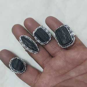 แหวนเงินเยอรมันขายดี คุณภาพสูง พลอยทัวร์มาลีนสีดำธรรมชาติ แหวนคริสตัลแท้ ขายส่ง - Product Image 2