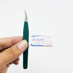 Extensions de cils à poignée diamantée professionnelle de haute qualité pince à épiler en acier inoxydable solide courbe courte enduit vert pointu - Product Image 2