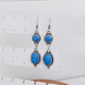 Boucles d'oreilles pendantes multicolores turquoise en argent plaqué 925, bijoux bohèmes de luxe faits à la main, gouttes de cristal, cadeau de mariage pour elle, pièce maîtresse - Product Image 4