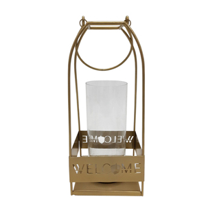 Farol cuadrado de vidrio y hierro con mango, color dorado, vela de último diseño, decoración de Navidad y jardín personalizada - Product Image 3