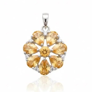 Rhaya Jewels Women's 100% Natural <b>Citrine</b> Flower <b>Pendant</b> Rhodium Plated Sterling Silver Minimalist Fine Micro Insert Charms Gift - Product Image 1