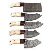 Ensemble de couteaux de chef en acier Damas faits à la main avec manche en os et bois couteaux de cuisine avec étui en cuir