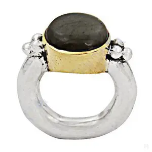 Anillo de Plata y Oro Chapado de Estilo Retro Moderno para Mujer, Anillo con Incrustaciones de Piedras Preciosas en Forma de Cruz Geométrica - Product Image 2