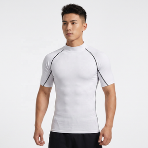 Unisex <b>White</b> Short Sleeve Breathable Eco-Friendly Quick Dry Polyester <b>Compression</b> Rash Guard <b>Shirt</b> - Product Image 4