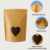 Sachet Doypack à Fermeture Zip Refermable en Papier Kraft Qualité Alimentaire avec Fenêtre Cœur pour Grains de Café et Snacks Secs – Prix Usine