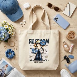 กระเป๋าผ้าแคนวาสพรีเมียม Denim Diary - 300 GSM สีพื้น ปักลายและตัวอักษร ดีไซน์เปิดด้านบนพร้อมซิปปิด - Product Image 2