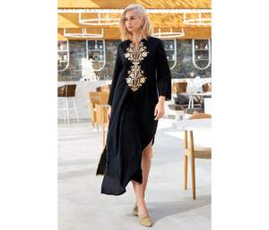 Robe longue de soirée Sexy pour femmes, manches longues brodées, fente latérale, style décontracté - Product Image 1