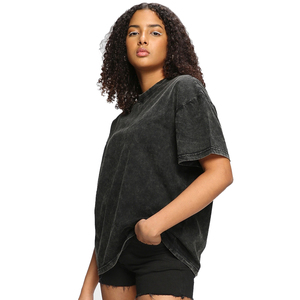 Women's Custom Design Acid Wash T-Shirt High Quality Cotton Spandex Blend Loose Fit Summer Breathable <b>Print</b> <b>Mesh</b> Decoration - Product Image 2