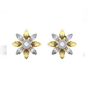 Pendientes de Oro de 14K con Certificado GIA, Diseño Floral, 10 Diamantes Reales con Calidad IJ-SI GH-SI EF-SI, 0.07ct de Cuarataje Total, Oro Blanco, Rosa y Amarillo - Product Image 3