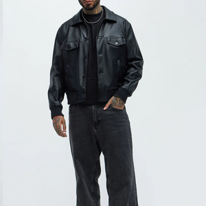 Customized High Quality Bomber <b>Jacket</b> Leather <b>Jacket</b> Men's Black Cow Leather Wholesale Oem Leather <b>Racer</b> <b>Jacket</b> for For Men - Product Image 2