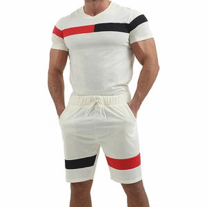 2024 été nouveaux hommes marque vêtements décontracté Shorts ensembles à manches courtes t-shirt couleur unie panneau Swt - Product Image 6