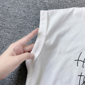 เสื้อยืดเอวลอยสำหรับผู้หญิงเสื้อยืดแขนสั้นผ้าฝ้ายยืดพิมพ์ลาย DTG - Product Image 4