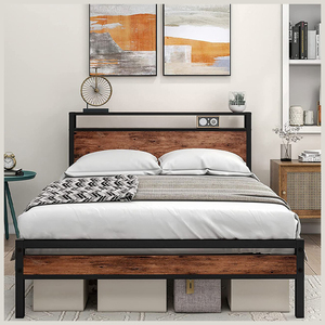 Kainice phong cách hiện đại vua kích thước đầy đủ kim loại nền tảng khung giường với bảng gỗ cơ sở lưu trữ cho khách sạn & Trường học sử dụng - Product Image 1