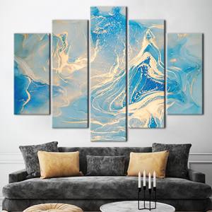 Obra de arte impresa en lienzo: Diseño de lujo con mármol brillante azul y dorado, mezcla de 5 piezas: Envoltura tipo galería - Product Image 1