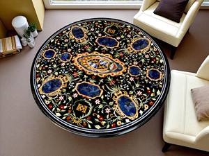 Adorables Tableros de Mesa con Incrustaciones de Mármol Negro, Arte Semi Precioso de Pietra Dura con Piedra Preciosa de Lapislázuli, Artesanía India, Muebles de Lujo - Product Image 3