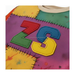 Premium 380 GSM coton polaire sweat multicolore patchwork conception douce doublure intérieure brodée chenille Basics Sweatshirts - Product Image 3