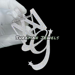 Pendentif Hip Hop Moissanite en Argent 925 Glacé pour Homme Collier Personnalisé avec Grand Nom et Lettre Bling Étoile Charme Fête Idée Cadeau - Product Image 2