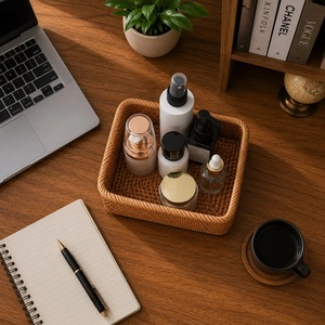 Ensemble de 2 paniers de rangement de bureau en rotin tressé à la main, paniers de rangement faits à la main en rotin naturel, modernes et multifonctionnels, fabriqués au Vietnam - Product Image 5