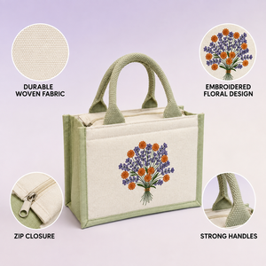 Wildflower Bouquet Canvas <b>Mini</b> Gift <b>Bag</b> Eco-Friendly Handle <b>Tote</b> From Gujarat Priglob Exim - Product Image 4