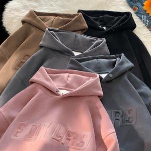 Logo personnalisé brodé pull à capuche respirant lavage à l'acide intérieur peluche coton solide uni teint hiver bouffée mousse à capuche - Product Image 4