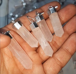 Colgante de péndulo con forma de lápiz de cuarzo rosa curativo Aura, joyería chapada en oro y plata 925 de alta calidad para Festival de verano - Product Image 1