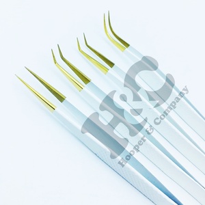 Pinzas para extensión de pestañas con punta de oro blanco, pinzas afiladas de uso Regular, aplicador de pestañas de acero inoxidable sostenible, visón - Product Image 5