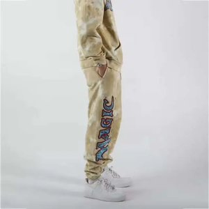 100% algodón serigrafiado Multi Panel cintura elástica pantalones de hombre Jogger sudor pantalones acampanados transpirable pantalón de chándal hombres - Product Image 4