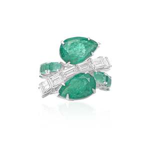 Bague statement ovale taille émeraude style bohème, bijoux en pierres précieuses fines - Product Image 1