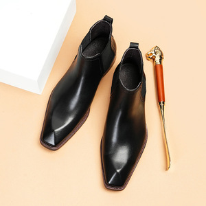 Chaussures décontractées de haute qualité 2025, en cuir de vache, tendance européenne, chaussures de travail pour hommes, bottes courtes à semelle épaisse, chaussures simples - Product Image 3