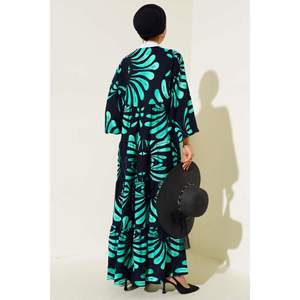 Collar Borla Vestido Estampado Azul Marino Verde - Product Image 1