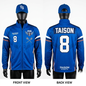 Premium Polyester Interlock 220 GSM Lacrosse <b>Jacket</b> Black <b>Grey</b> Red Panel Design Embroidered Custom Logo - Product Image 3