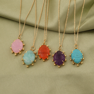 Designer party wear jewelry carved eye gemstone pendant necklace handmade brass gold plated <b>beaded</b> designer prong set necklace - Product Image 2