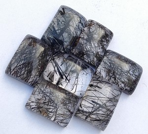 Aaa + chất lượng lỏng đá quý tự nhiên màu xám đen <span class=keywords><strong>rutile</strong></span> Cabochon hình chữ nhật phẳng trở lại hiệu chỉnh đá quý có sẵn tất cả - Product Image 2