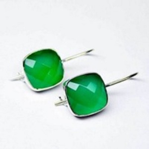 Pendientes de plata de ley 925 con forma de cojín, GEMA de ónix verde, novedad - Product Image 1