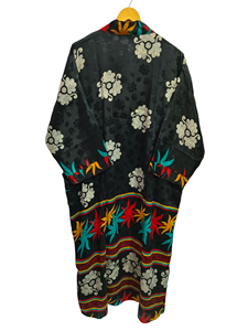Kimono de seda para mujer, ropa de noche para mujer, bata larga, kimono Sari de seda reciclada vintage indio con estampado floral, - Product Image 4