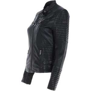 Veste en cuir automne hiver personnalisée pour femmes haut tendance solide col tournant manches longues respirant doublure en Satin teint uni - Product Image 4