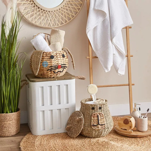 ตะกร้าผักตบชวาพร้อมที่จับสำหรับตกแต่งห้องเลี้ยงเด็กรูปทรงแมว - Product Image 6