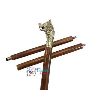 Brass <b>Wood</b> Gold-Plated Polished Durable Handmade Fashion <b>Walking</b> <b>Stick</b> Wolf Head Handle for Men Women Chinese New Year - Product Image 5