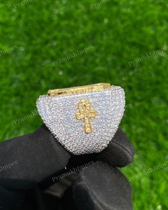 Luxe Hip Hop VVS D Moissanite Diamant Clouté Argent Sterling 925 avec Or Jaune Plaqué Personnalisé D Lettre Anneau Pour Les Fournisseurs - Product Image 5