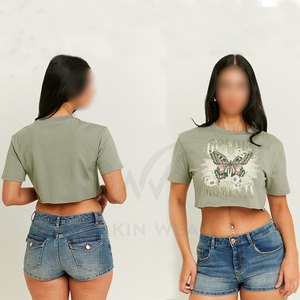 Avec son propre logo Confortable Acid Wash Good Seller Soft Touch Material Hand Made Crop Top Shirts For Women BY WAKIN WEAR - Product Image 6