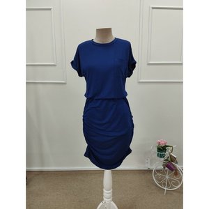 Women's Short-Sleeved Crew Neck Short <b>Viscose</b> <b>Dress</b> with Pocket Detail, 36077 - Navy blue - Product Image 5