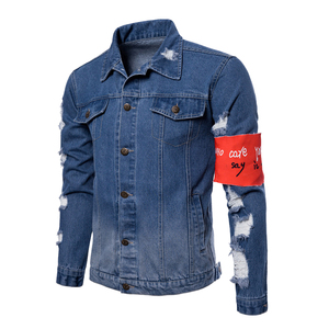 เสื้อแจ็คเก็ตยีนส์ทรงปกติสำหรับผู้ชายจาก Saleh Enterprises ล้างสีแบบ Stone Wash ปักลายสไตล์ Y2K แฟชั่นแนว Urban ทรง Trucker เสื้อคลุมสำหรับใส่ด้านนอก ขายส่ง - Product Image 3