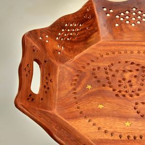 Plateau de service en bois marron Plateau de petit déjeuner en bois artisanal designer Cadeau de pendaison de crémaillère Plateau de petit déjeuner - Product Image 3